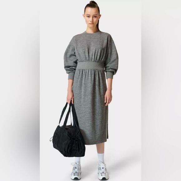 SWEATY BETTY Verse Midi Dress Small Gray Wool Cotton Athleisure Streetwear Fall - Picture 1 of 12